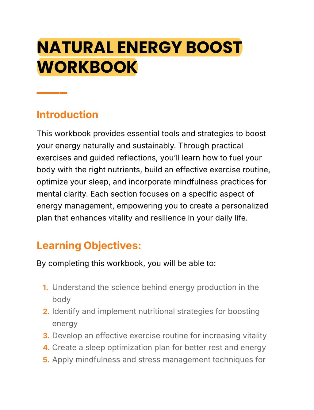 Natural Boost Energy Workbook